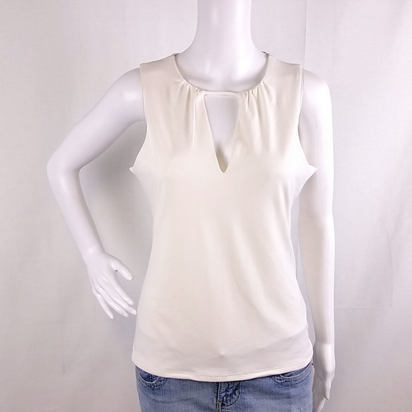 NWT Express Ivory Keyhole Deep V Neck Blouse - Picture 2 of 7